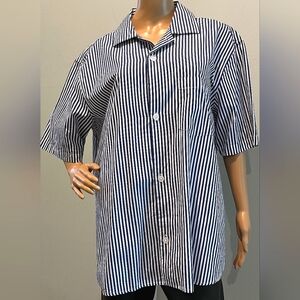 Men's Corridor NYC Navy Bankers Stripe Blue  Short Sleeve Shirt Size XL NWT